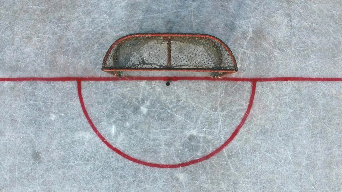 Hockey goal on an ice rink